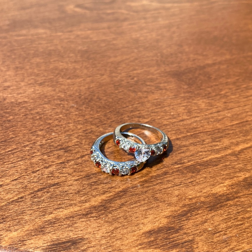 Cubic Zerconia/Rhinestone Ring Set - Picture 2 of 4